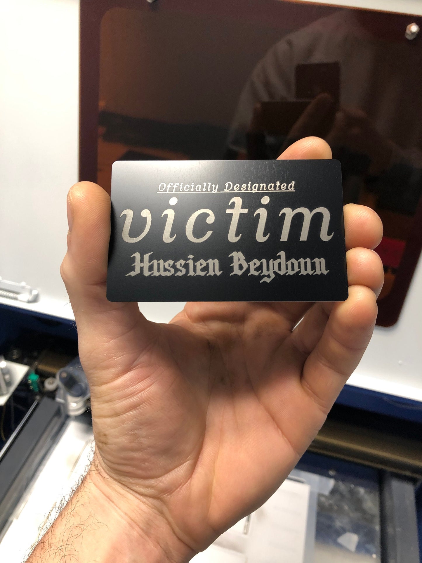 Officially Designated Victim™ Card – Sarcastic Metal Gag Gift Card *Your Name Here*