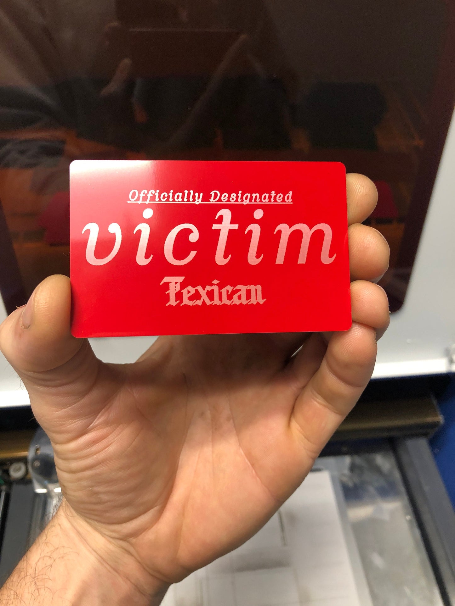 Officially Designated Victim™ Card – Sarcastic Metal Gag Gift Card *Your Name Here*