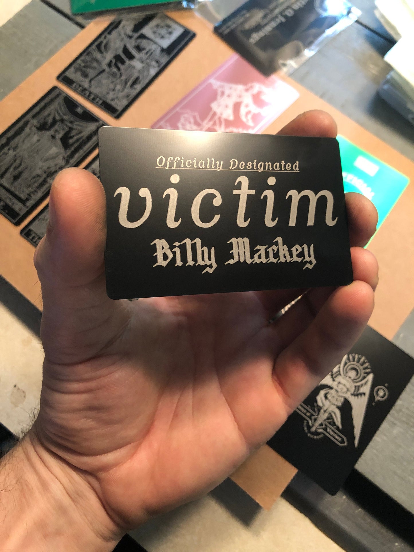 Officially Designated Victim™ Card – Sarcastic Metal Gag Gift Card *Your Name Here*