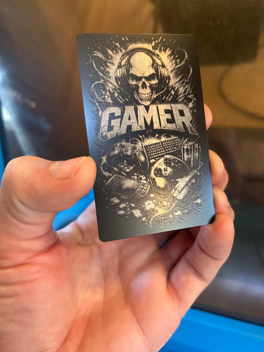 Laser engraved metal gamer pass card