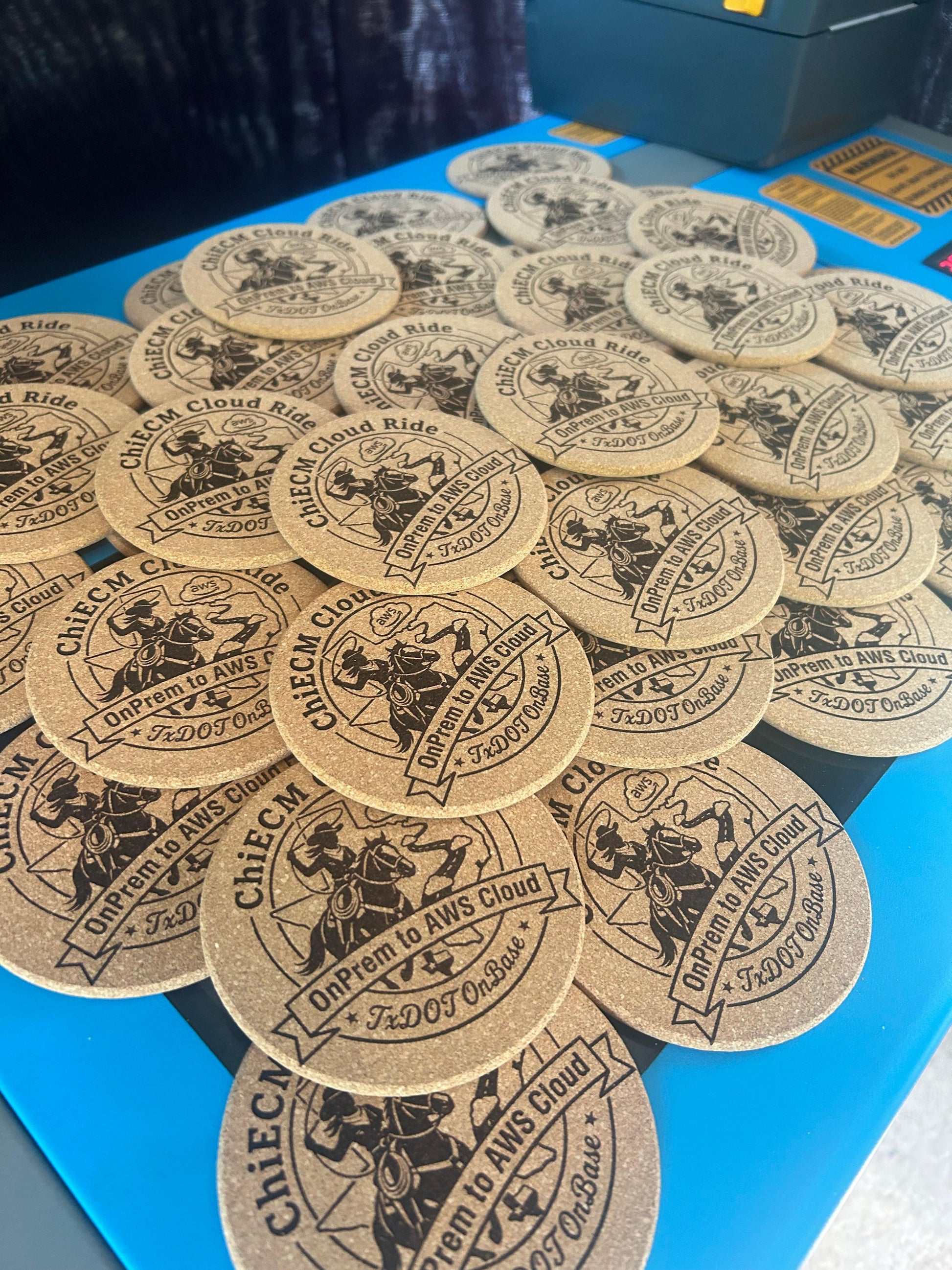 Laser engraved cork coasters with customized branding design