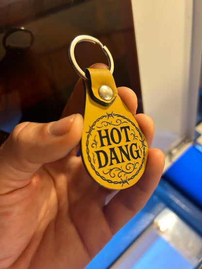 Leather hot dang keychain engraving