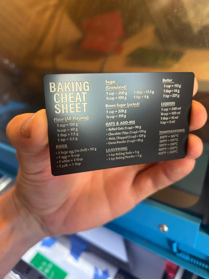 Metal baking cheat sheet card laser engraving