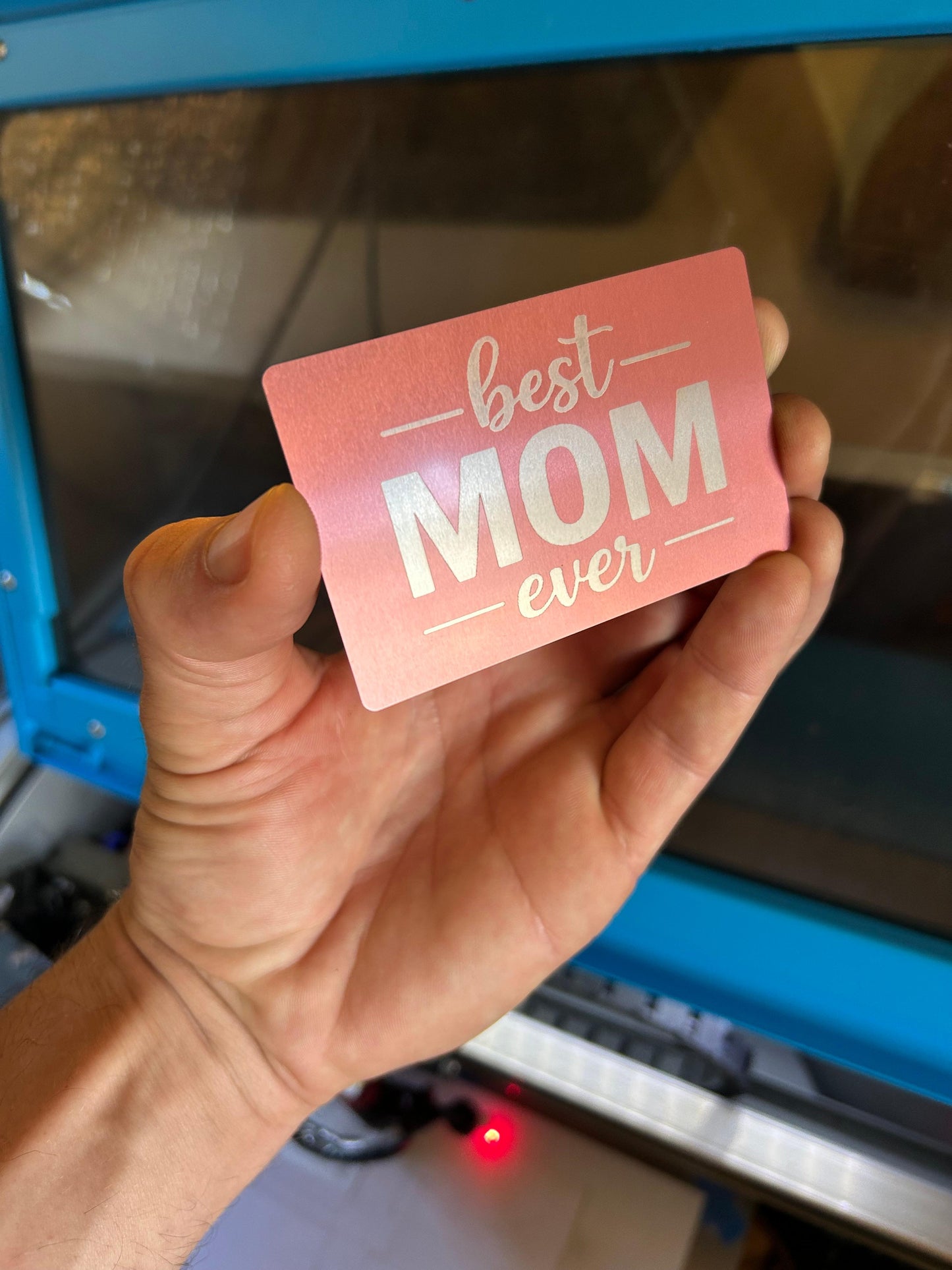 Laser engraved metal mother's day gift card in rose gold