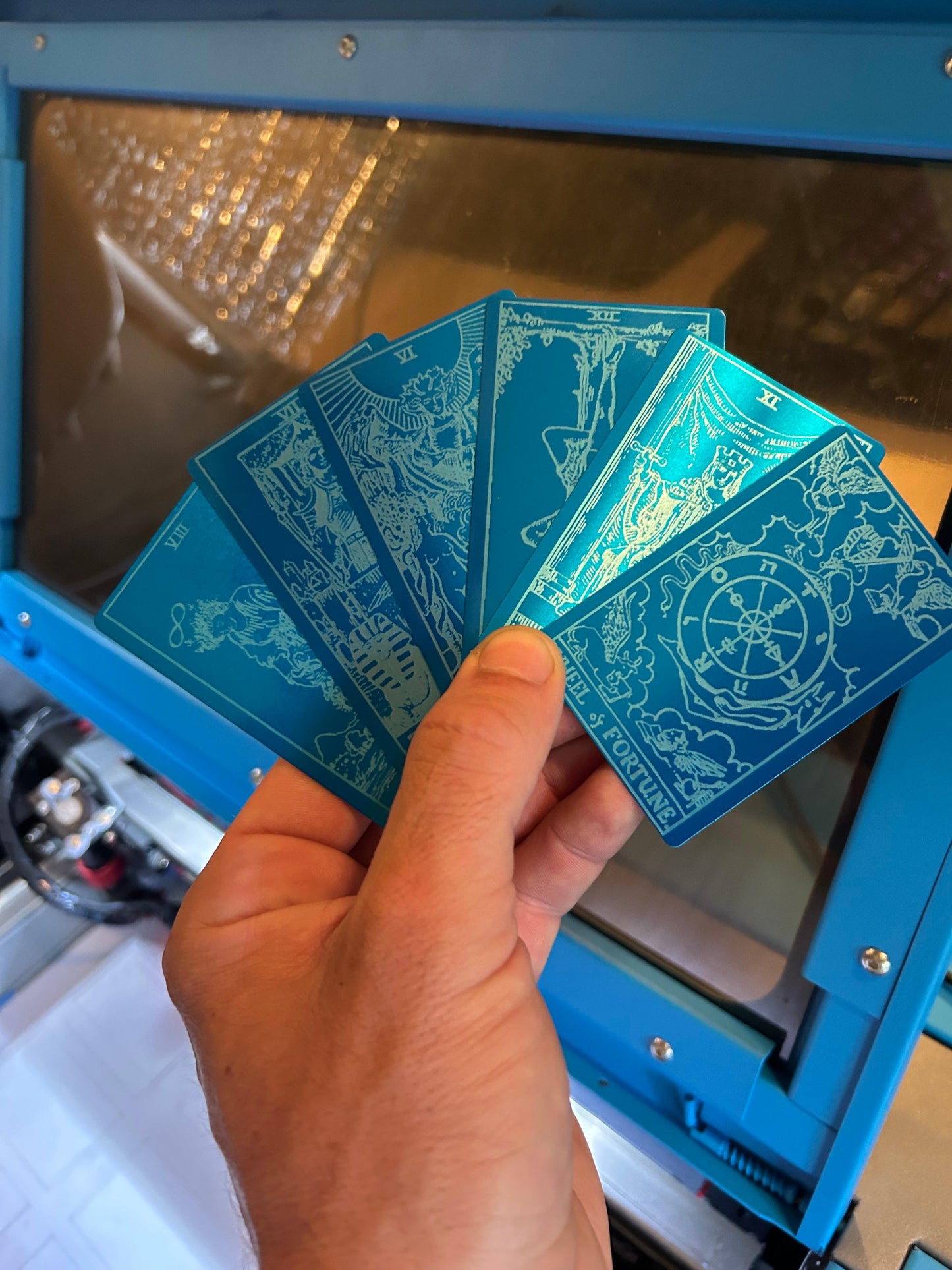 Blue/silver metal tarot card deck