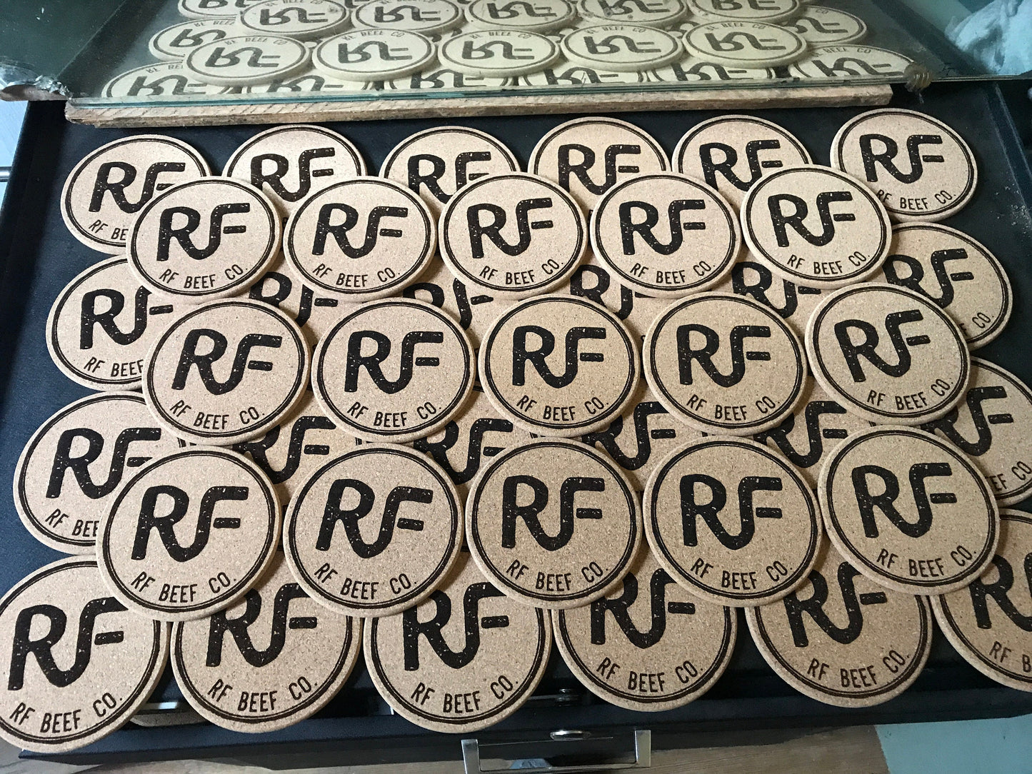 Laser engraved set of 100 cork coasters
