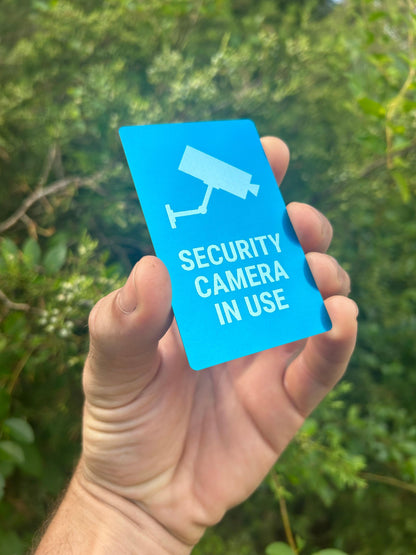 Security Camera in Use Metal Sign – Laser Engraved Surveillance Warning Plaque (Indoor/Outdoor)