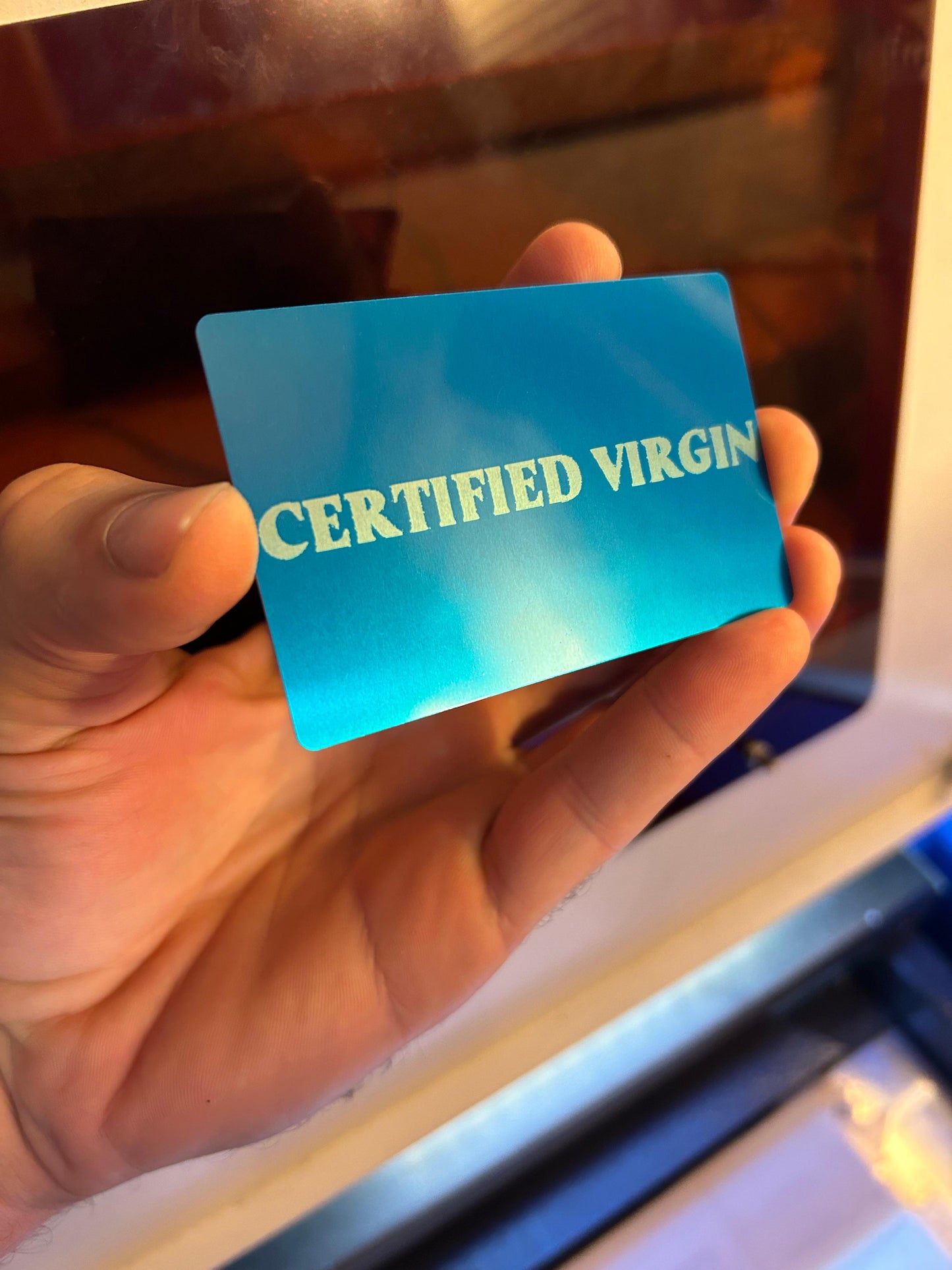 Metal Certified Virgin laser engraved gag gift card