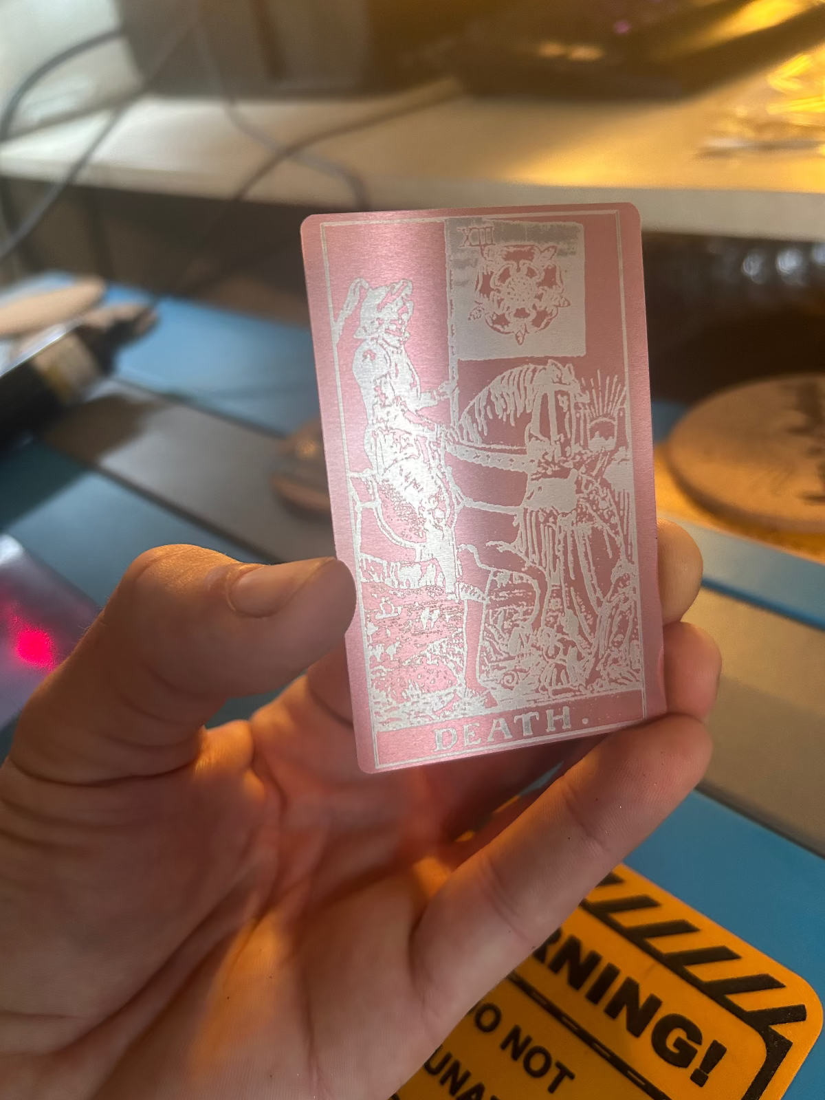 Death rose gold metal tarot card