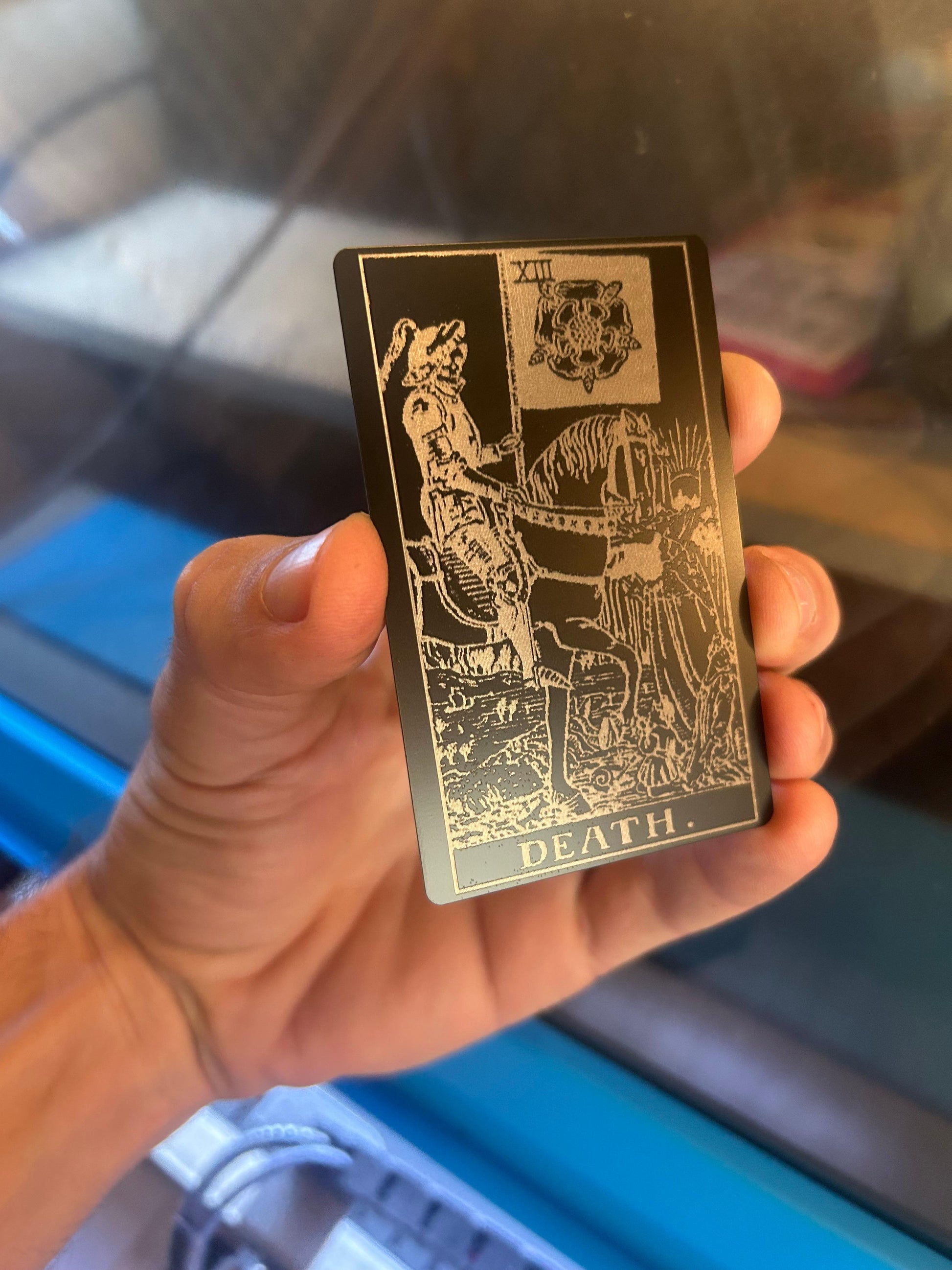 Laser engraved metal "Death" tarot card keepsake gift