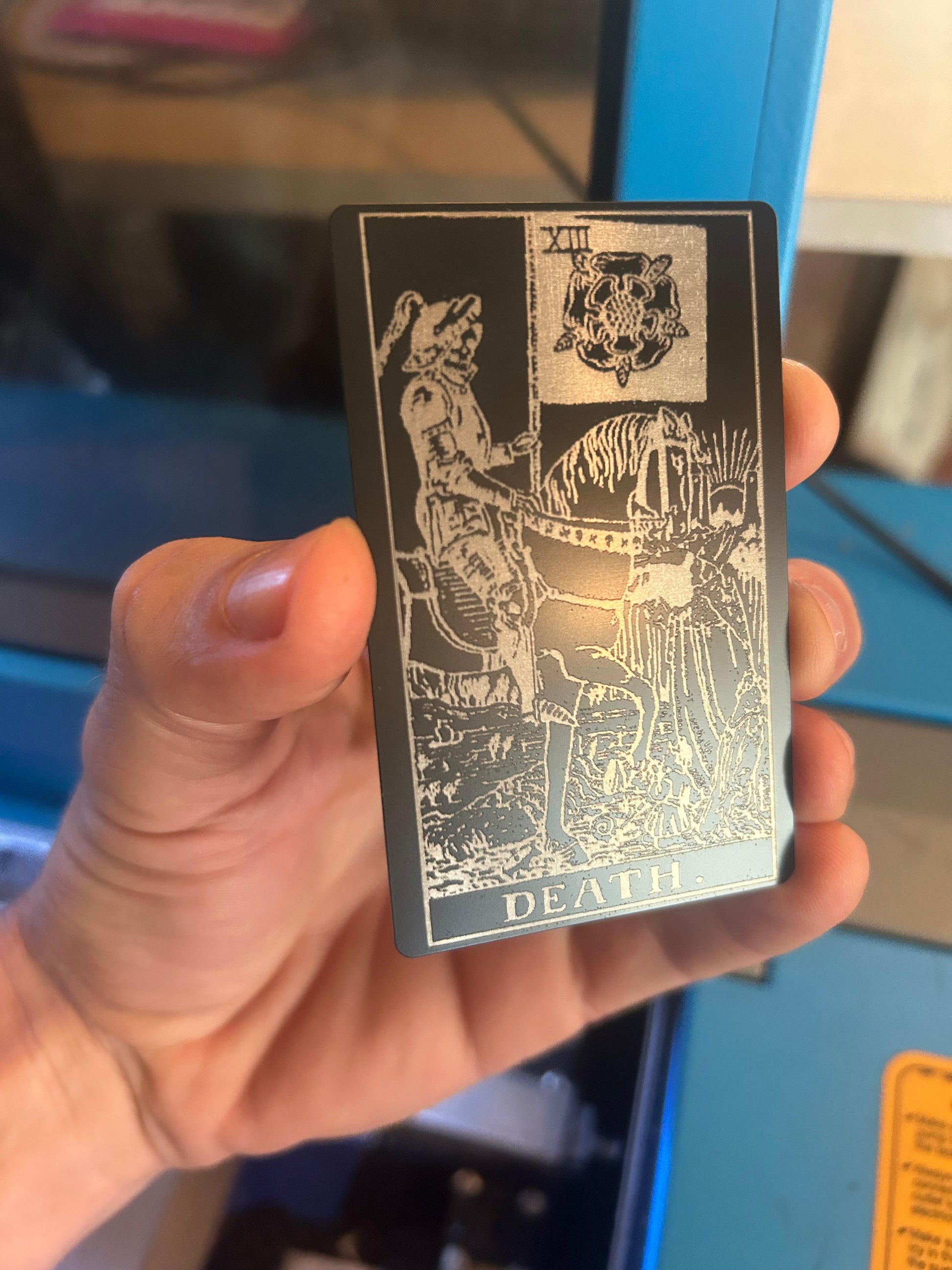 Laser engraved metal "Death" tarot card