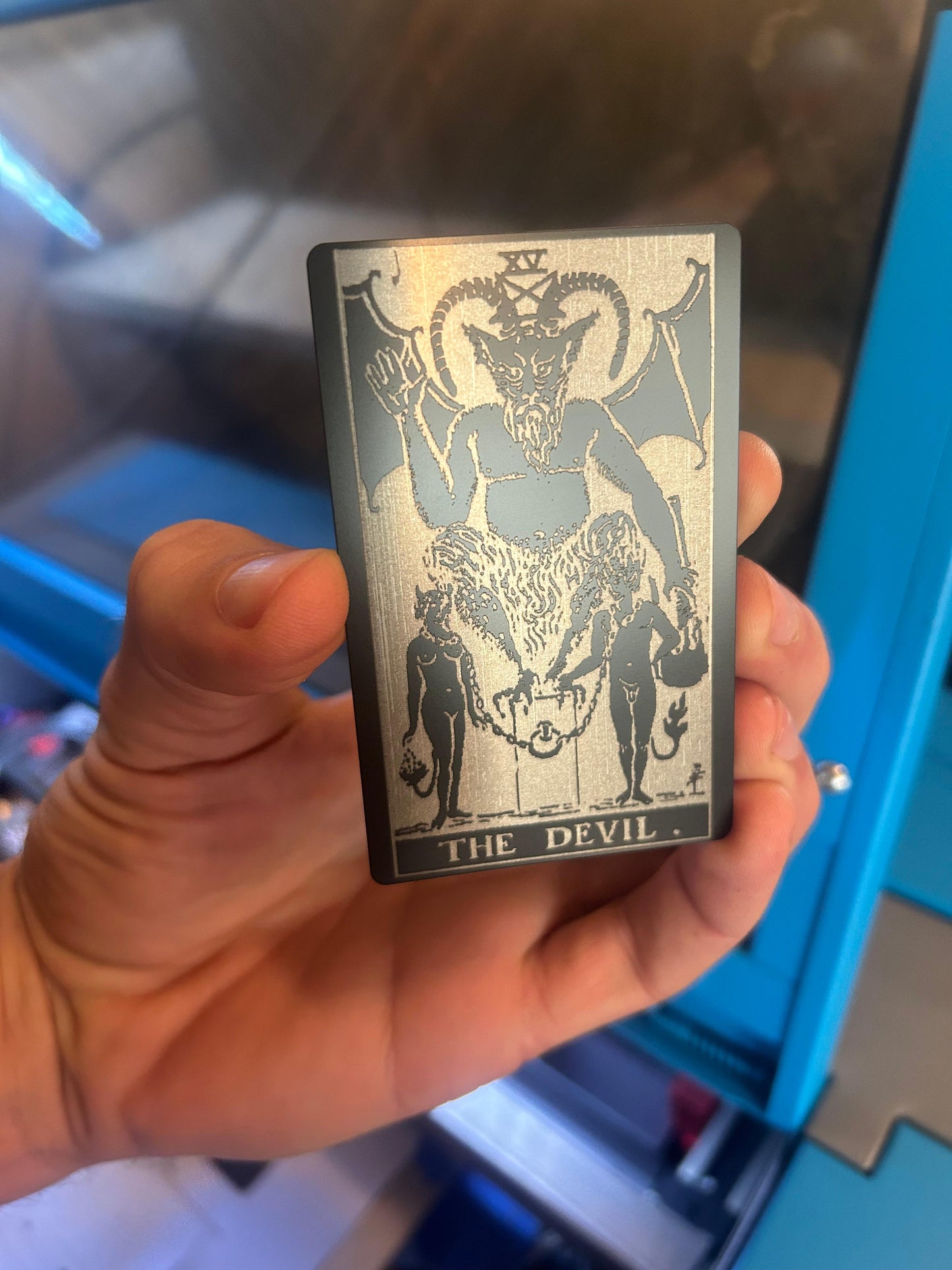 Metal tarot card "The Devil" laser engraved keepsake