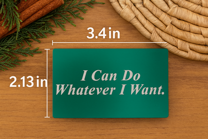 Dimensions of card in text with example in Green/Silver