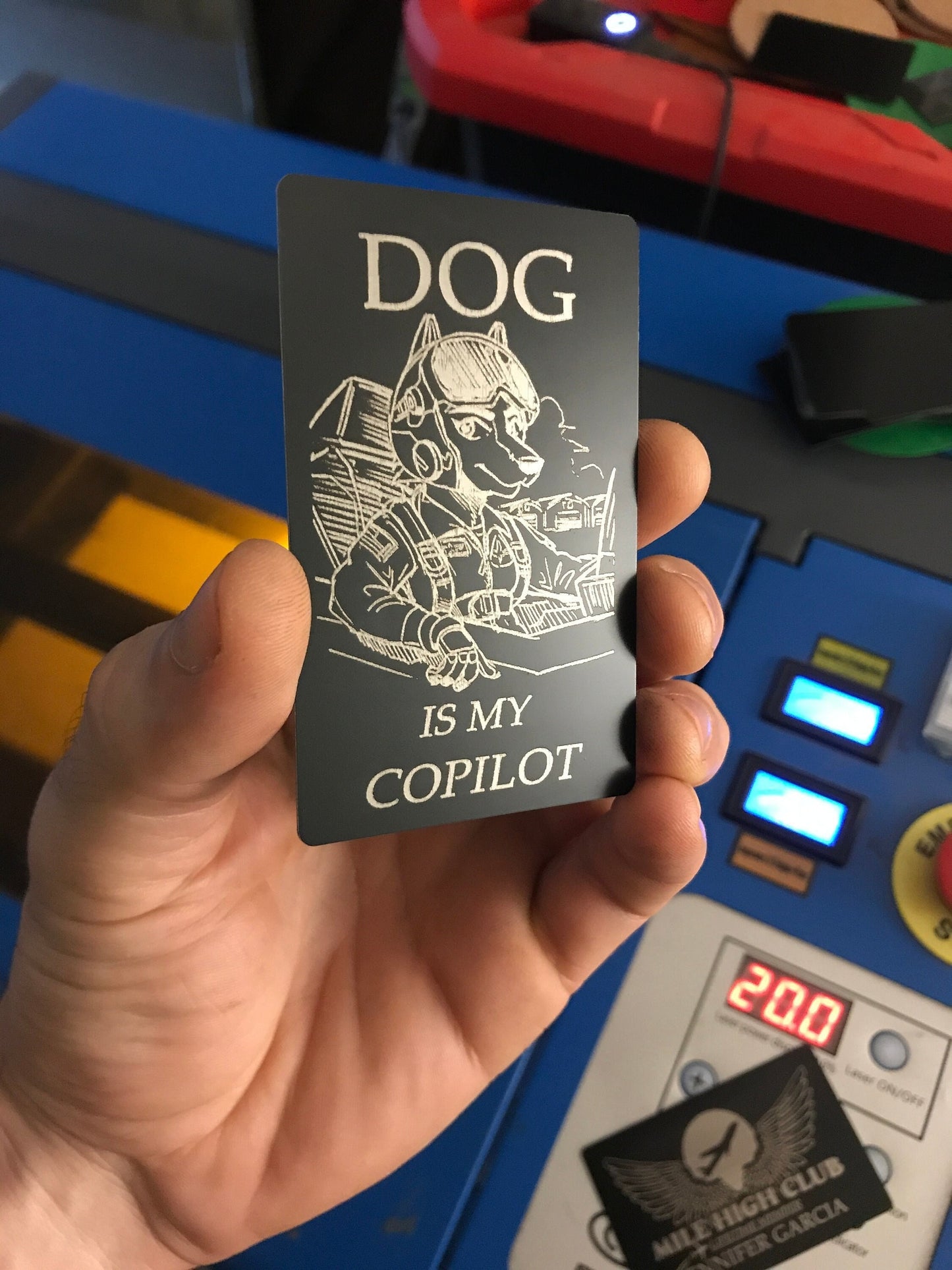 Metal keepsake gift card with Dog Is My Copilot graphic