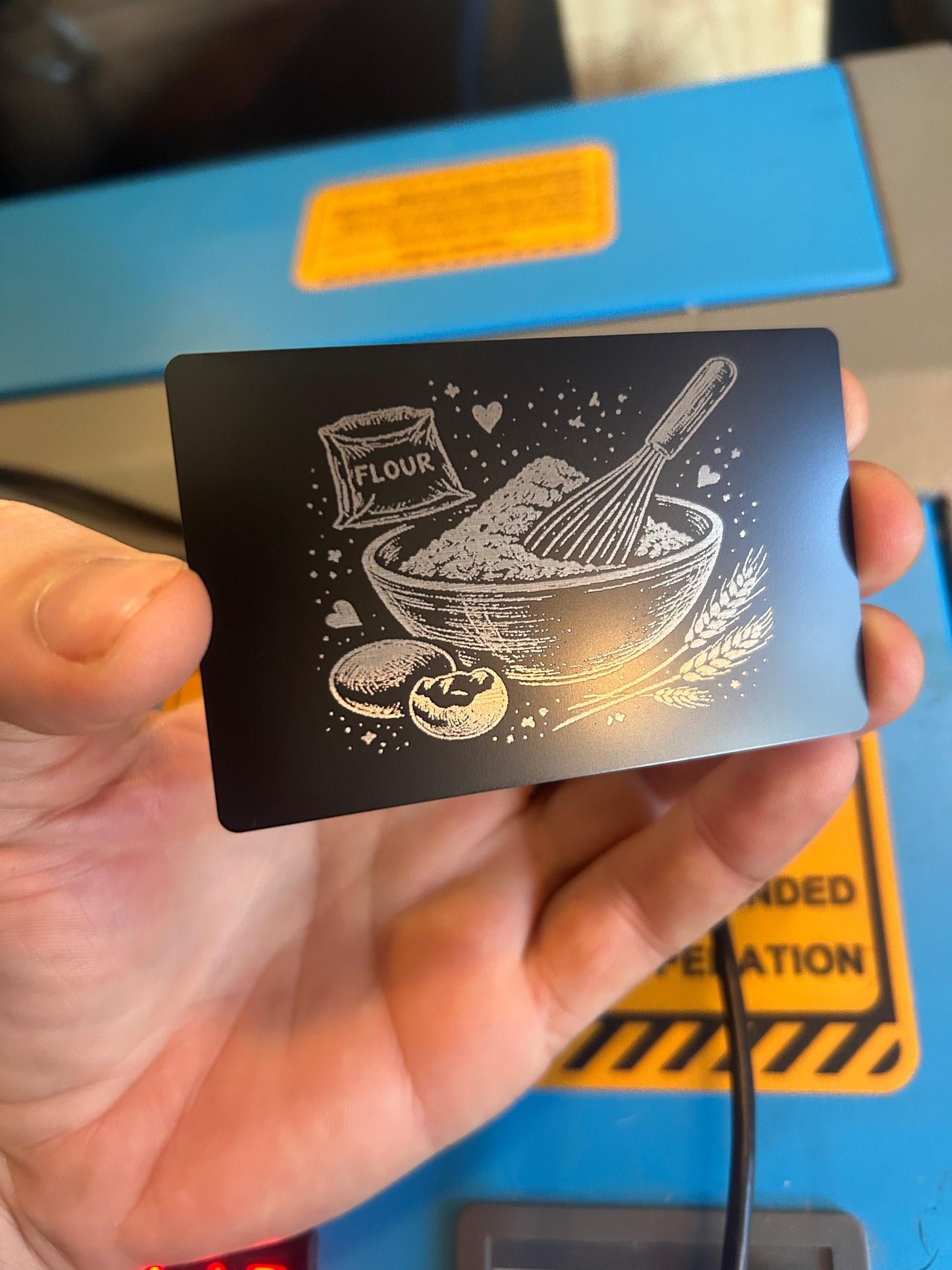 Laser engraved metal baker's gift card