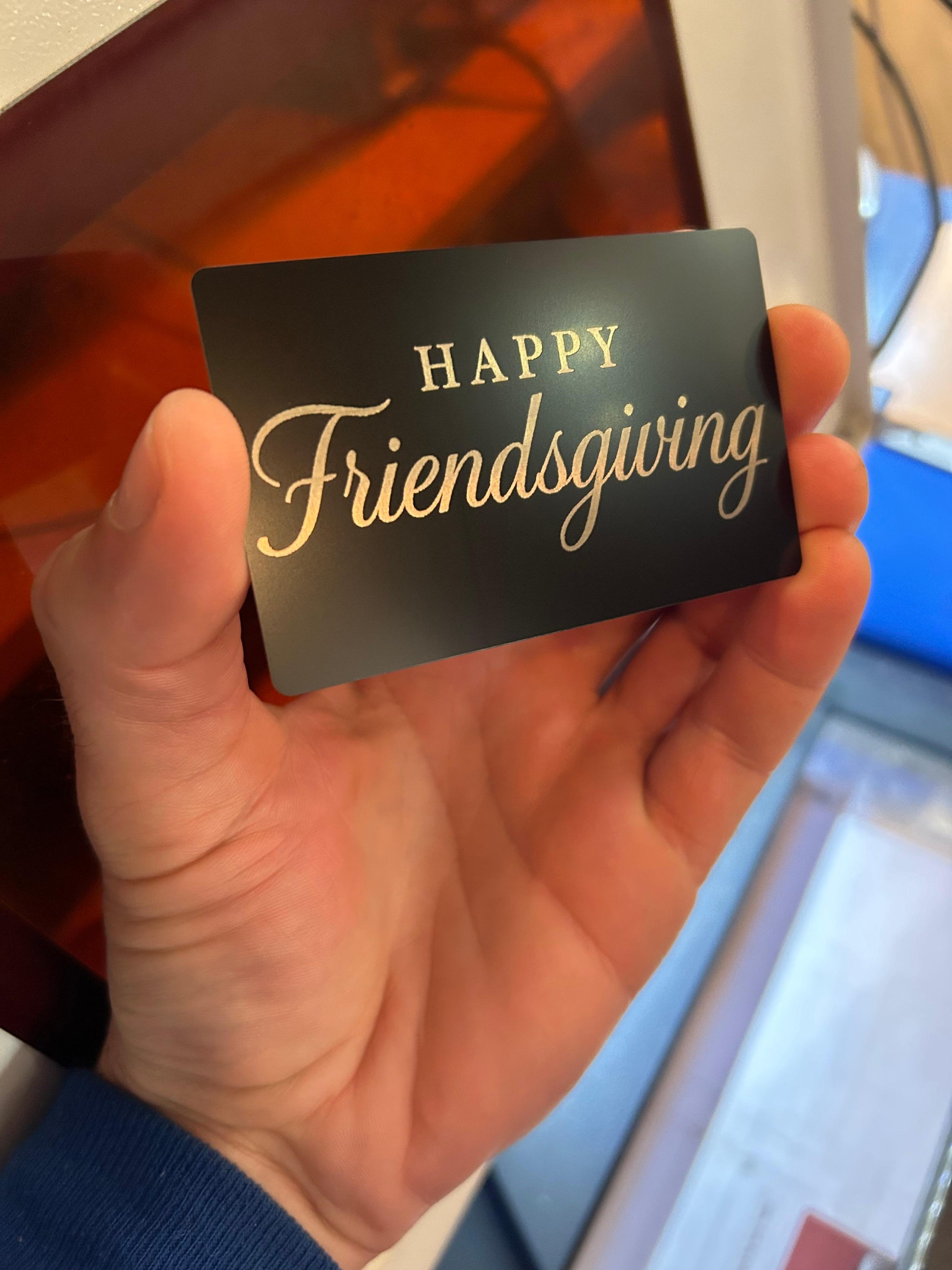 Metal happy friendsgiving laser engraved keepsake card
