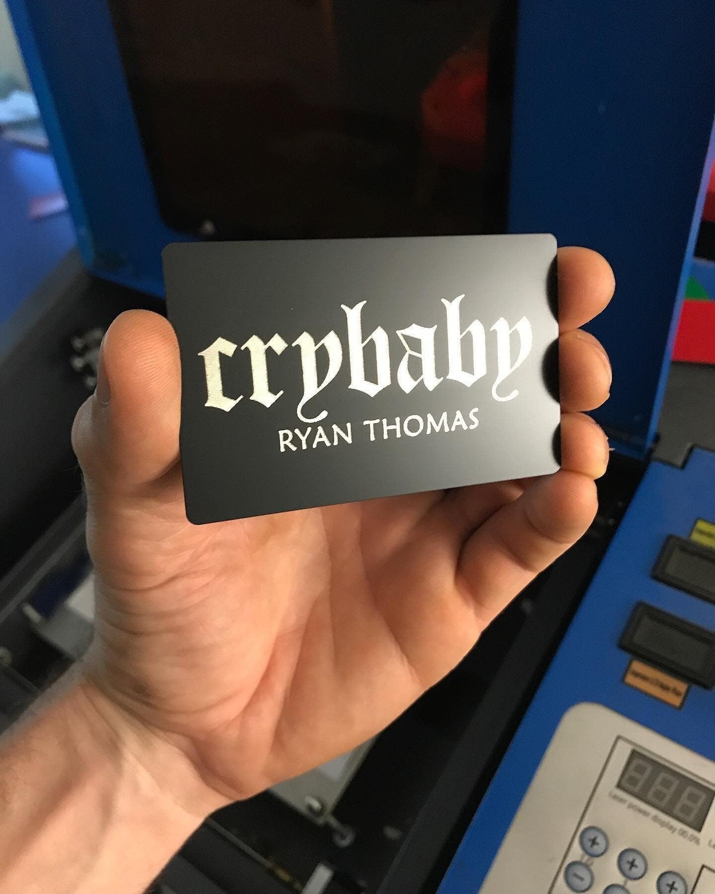metal gag gift card with 'CRYBABY' and custom name engraving