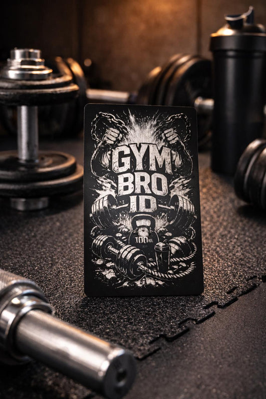 Metal "Gym Bro ID" laser engraved novelty gift card