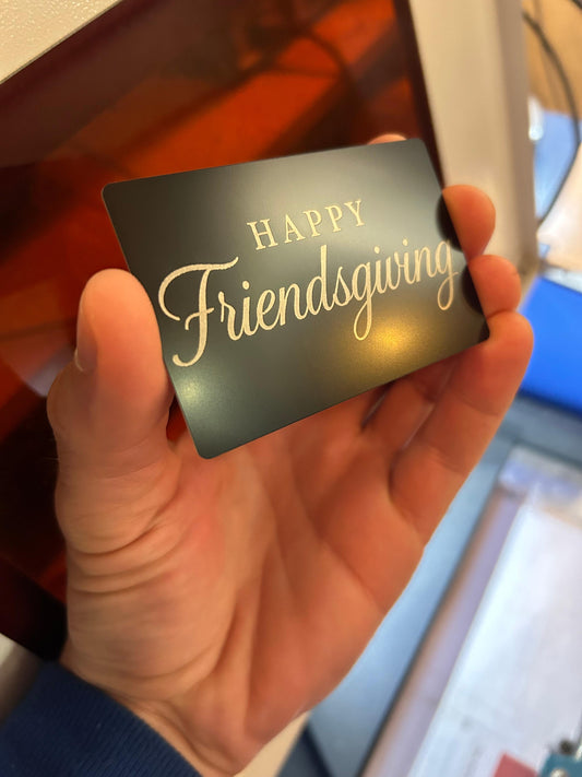 Metal happy friendsgiving card in black/silver