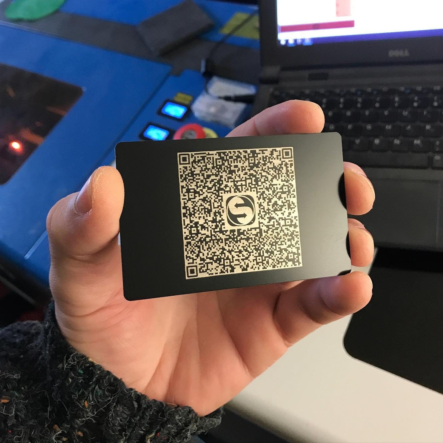 Personalized Scannable QR Code Black Aluminum Cards - Custom Metal Barcode Links