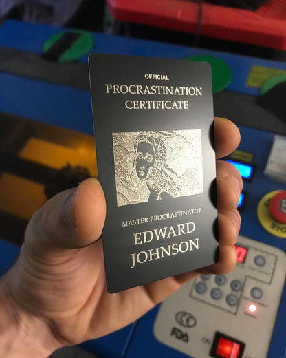 Personalized Metal Procrastinator Certificate Gag Gift Keepsake