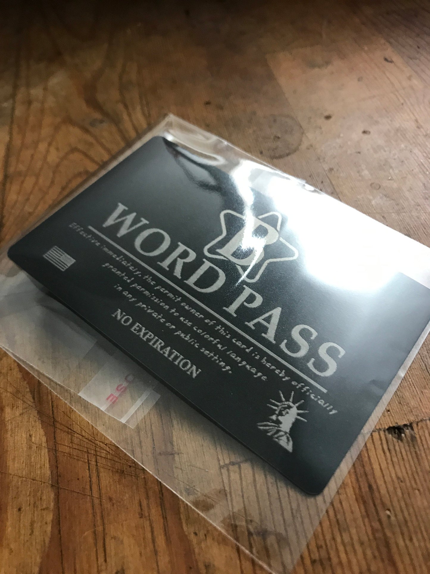 Custom Metal Word Pass Engraved Anodized Aluminum Fun Gag Gift