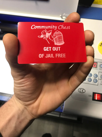 Laser Engraved Aluminum Community Chest Card - Funny Jail Get Out Gift