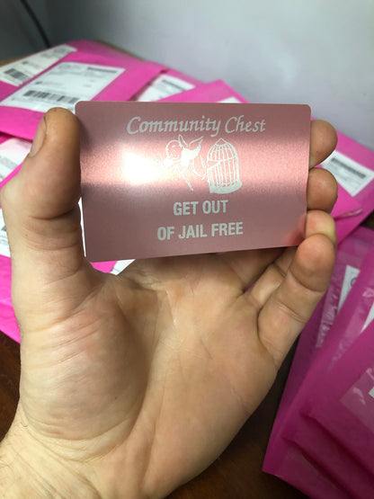 Laser Engraved Aluminum Community Chest Card - Funny Jail Get Out Gift