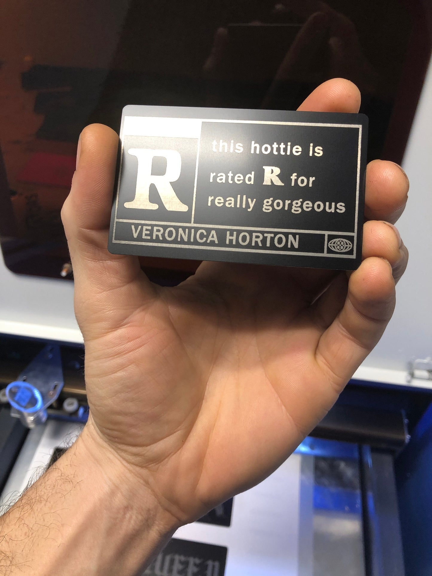 “This Hottie is Rated R” Metal Card – Funny Personalized Gag Gift for Boyfriend or Girlfriend