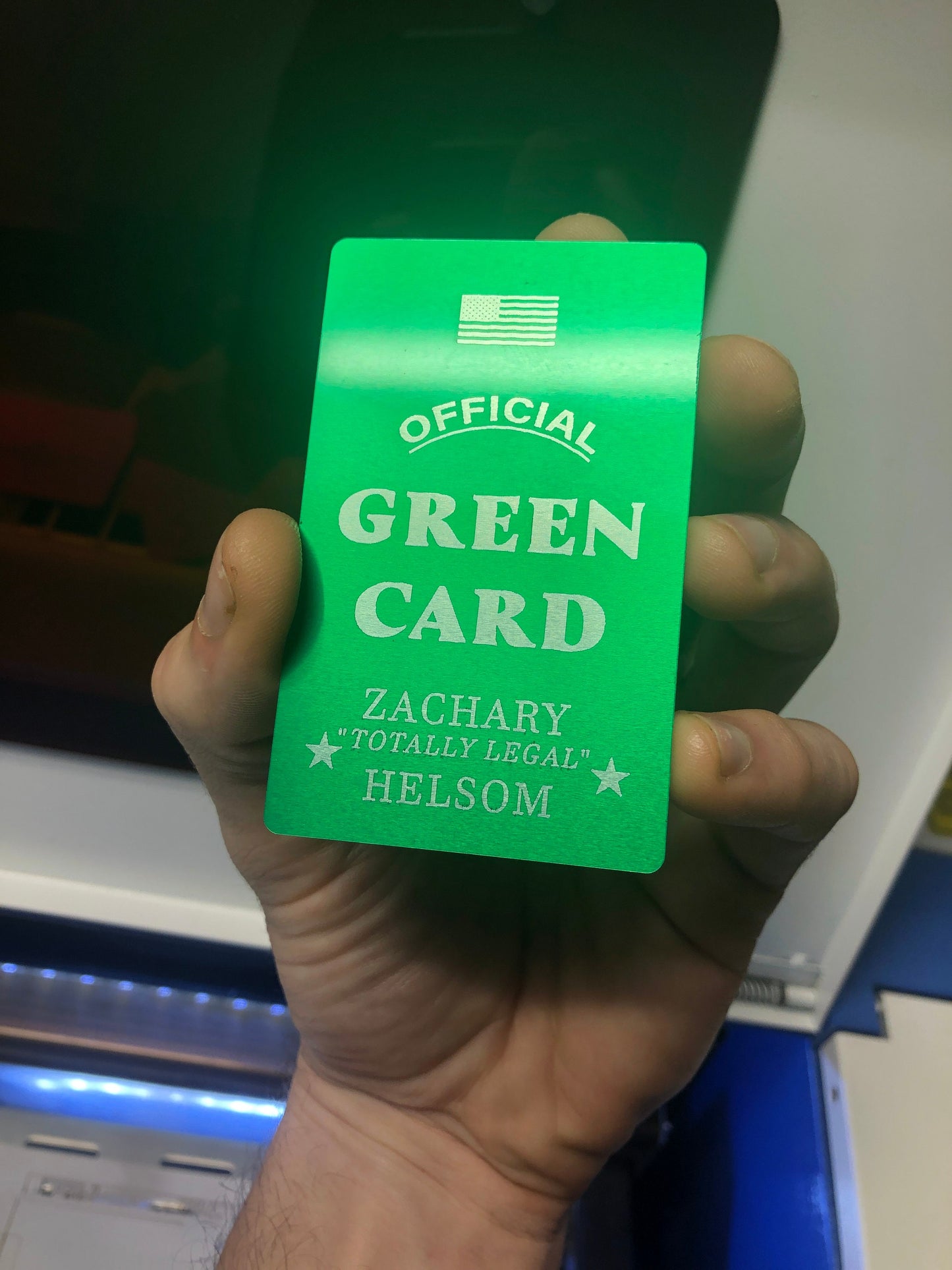 Metal Green Card *Your Name Here* Custom Gift, Laser Engraved Immigration Joke for Friends Family Coworker | Personalized | Fast Shipping