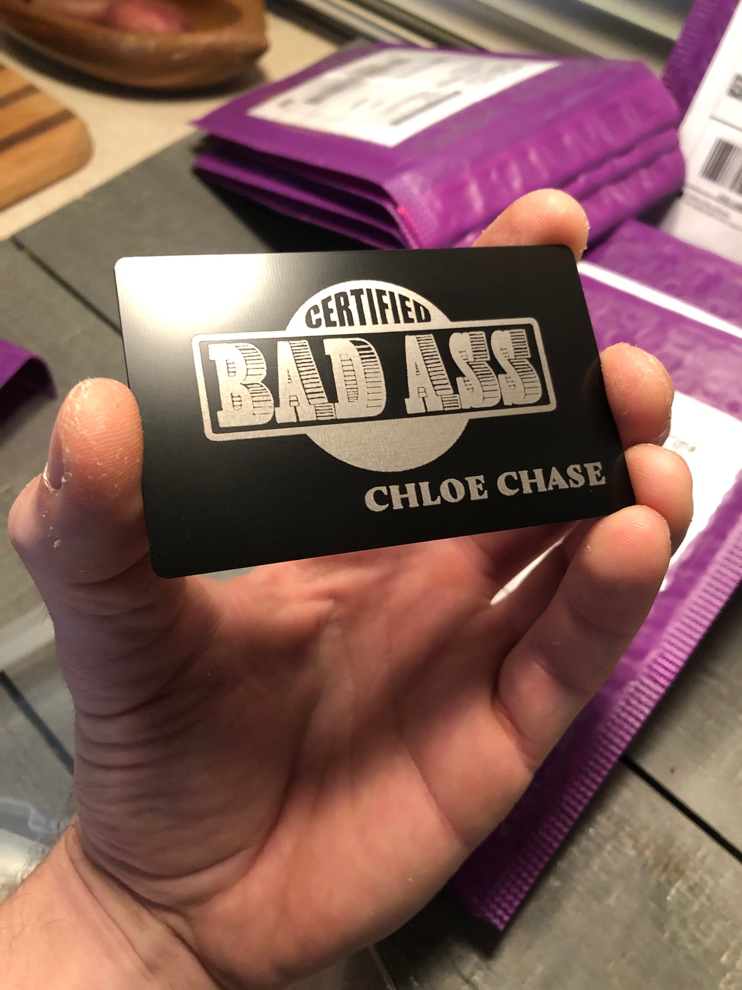 Certified Bad Ass Badge Personalized with *Your Badass Friend's Name Here* || Gag Gift Card! Custom Metal Friendsgiving Engraving Present