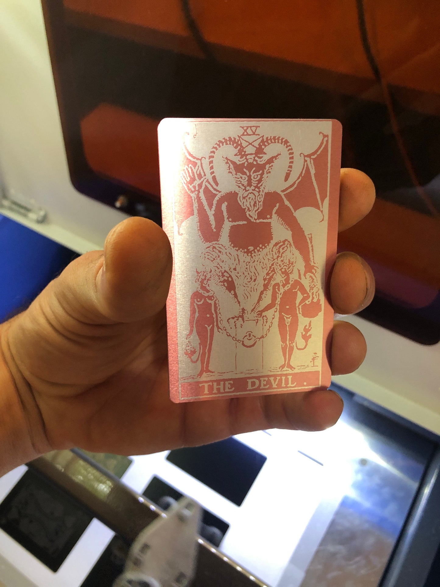 Metal "The Devil" Tarot Card Laser Engraved Keepsake | Surreal Spiritual Divination Tools Spooky Gift Card