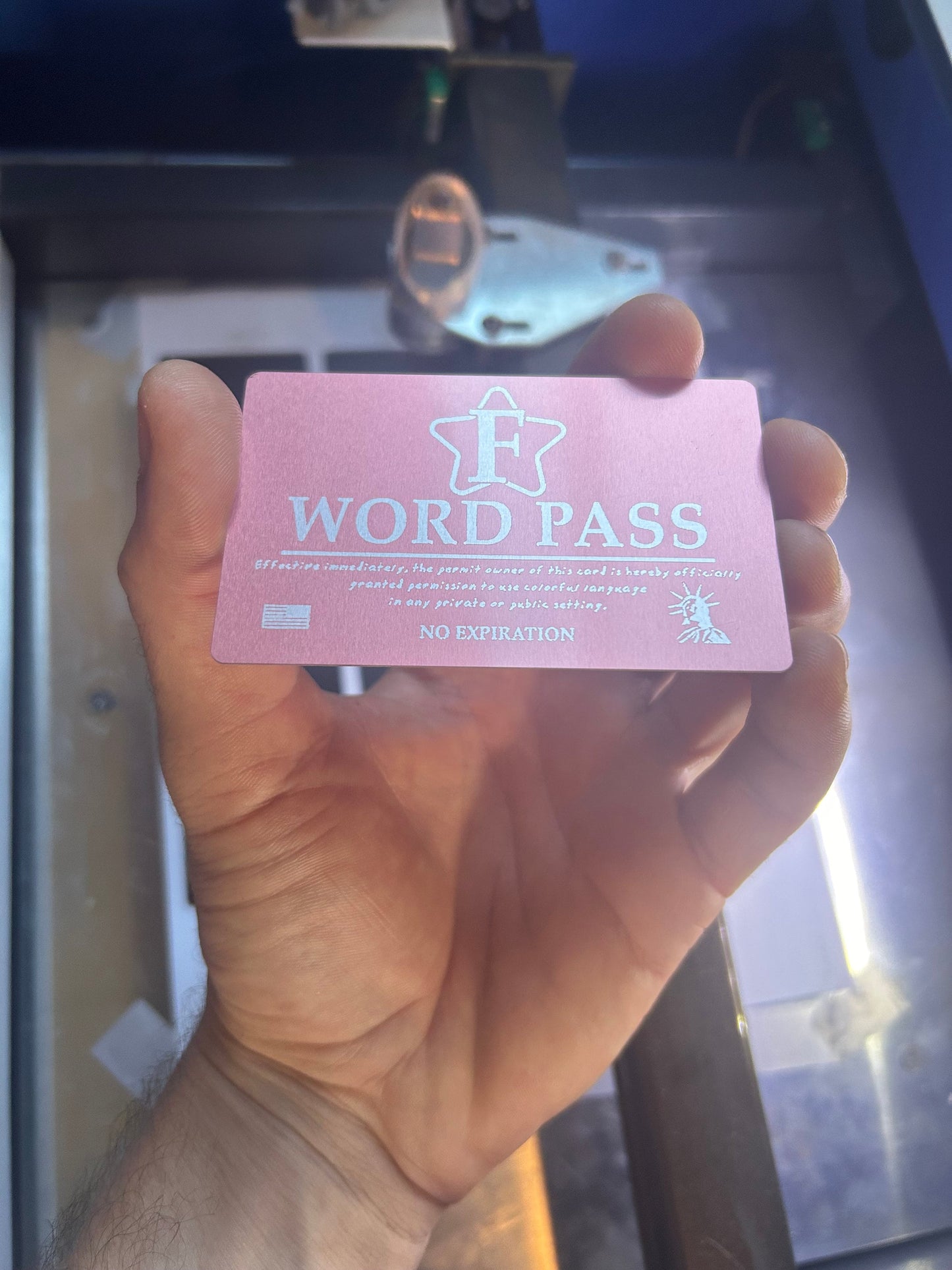 Custom Metal Word Pass Engraved Anodized Aluminum Fun Gag Gift