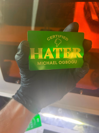 Certified “HATER” Metal ID Card – Personalized Funny Gag Gift