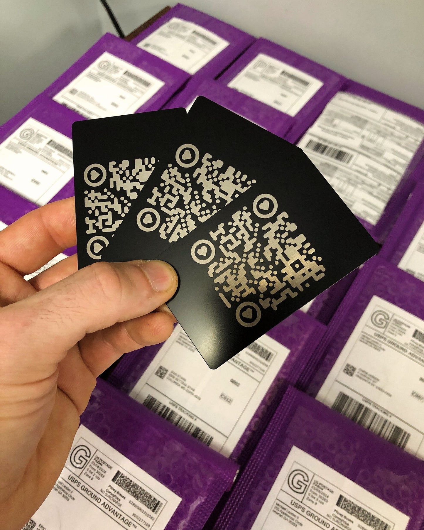 Personalized Scannable QR Code Black Aluminum Cards - Custom Metal Barcode Links