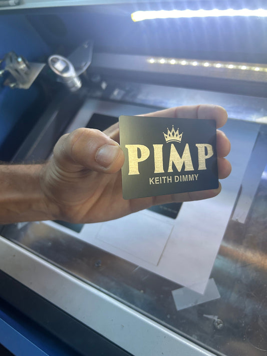 For Big Pimps Only: Personalized Metal Laser Engraved Gag Card - Funny White Elephant Gift
