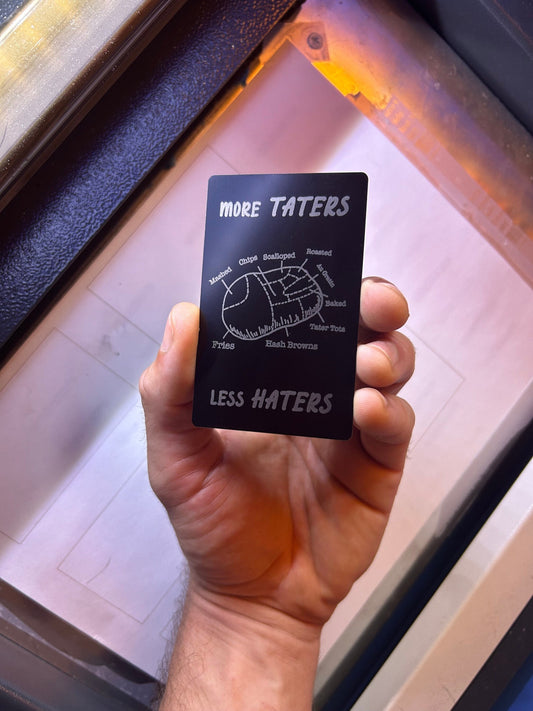 More Taters, Less Haters Custom Engraved Metal Gag Gift Card - Funny and Sarcastic Novelty