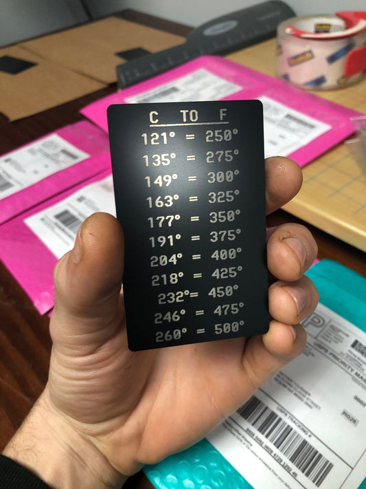 Metal Celsius to Fahrenheit Temperature Conversion Chart – Laser Engraved Quick Metric to Standard Baking Reference