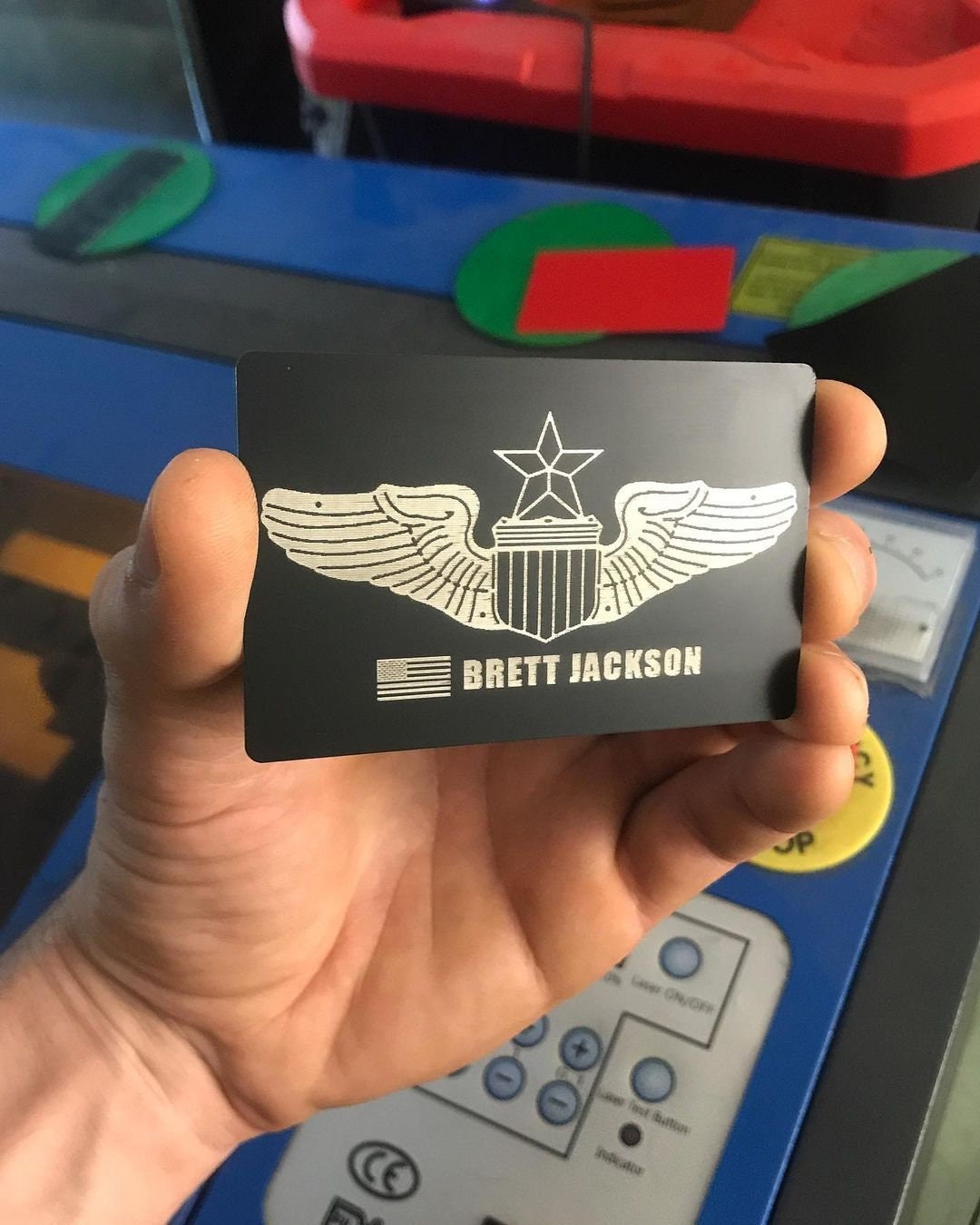 Personalized Pilot's Wings Metal License Engraving: Customized Aviation Officer ID Badge Gift Card, Anodized Aluminum Debit Card