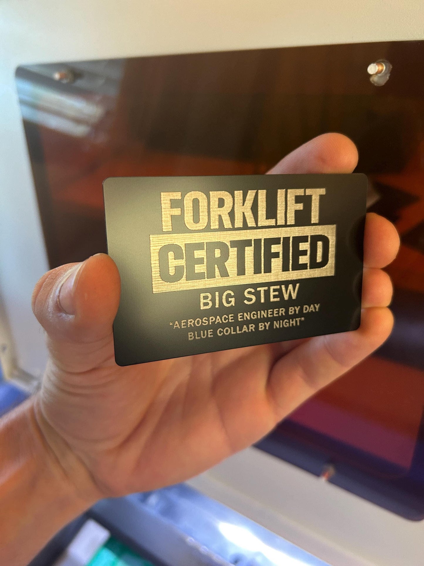 Metal Forklift Certification Personalized Laser Engraved Anodized Aluminum Business Card Shop Gifts