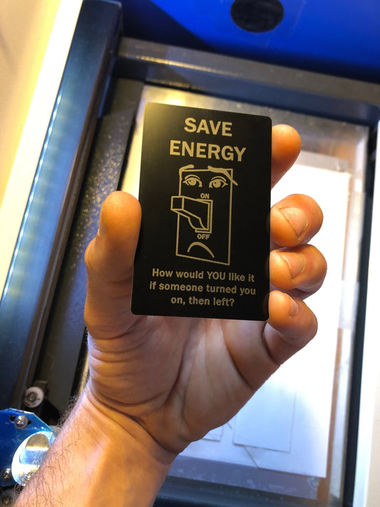 Metal SAVE ENERGY GiftCard Anodized Aluminum Gag Gift "How Would You Like For Someone To Turn You On, Then Leave?" Cute Funny Marriage Gifts
