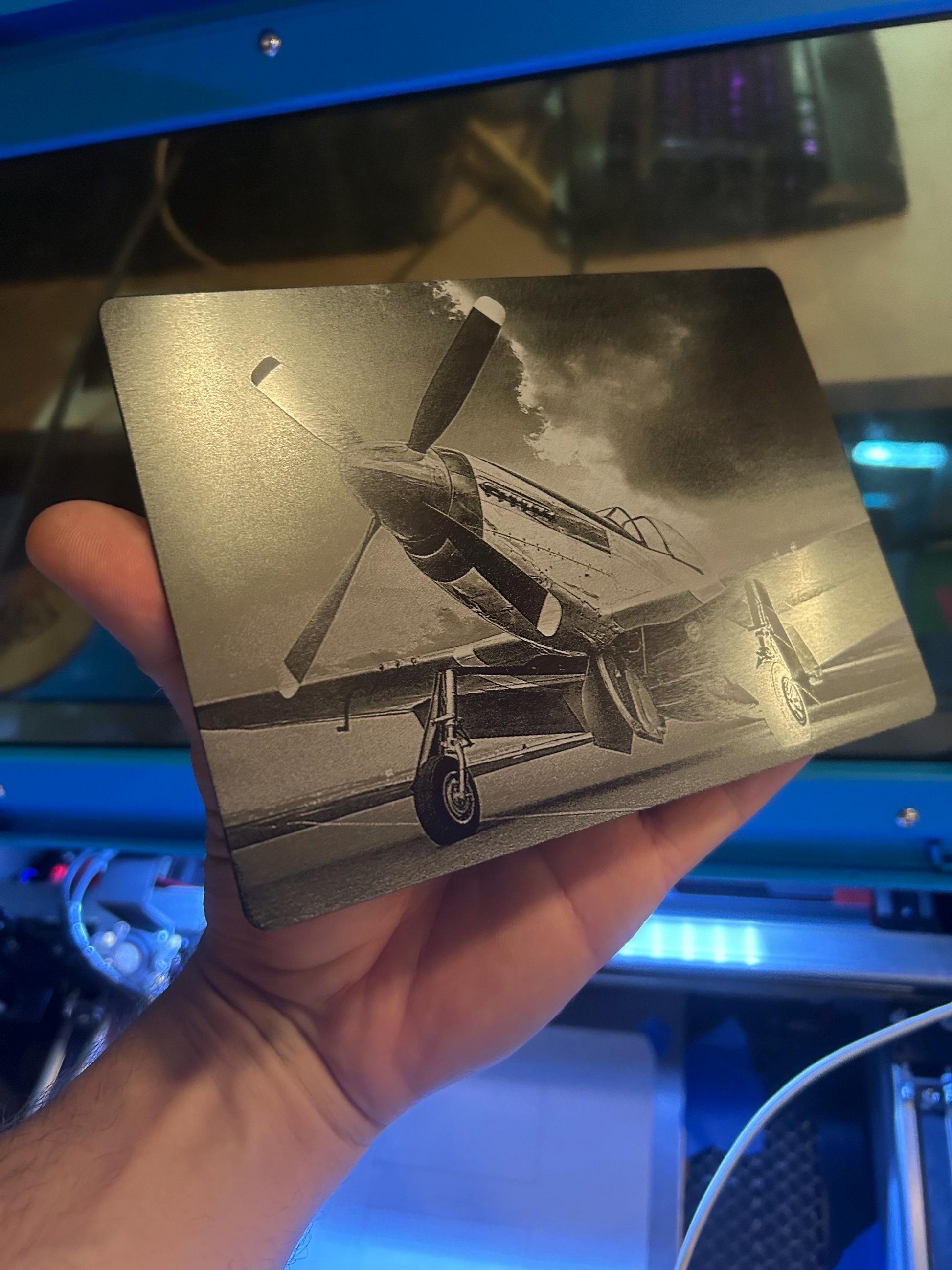 Hand holding laser engraved decorative commemorative historical aircraft plaque sized 7x5"