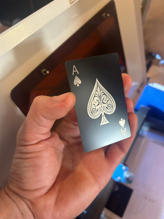 Metal ace of spades laser engraved playing card