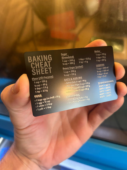 Metal baking reference laser engraved card