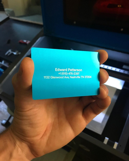 Blue/silver metal  business card with luggage tag customized text