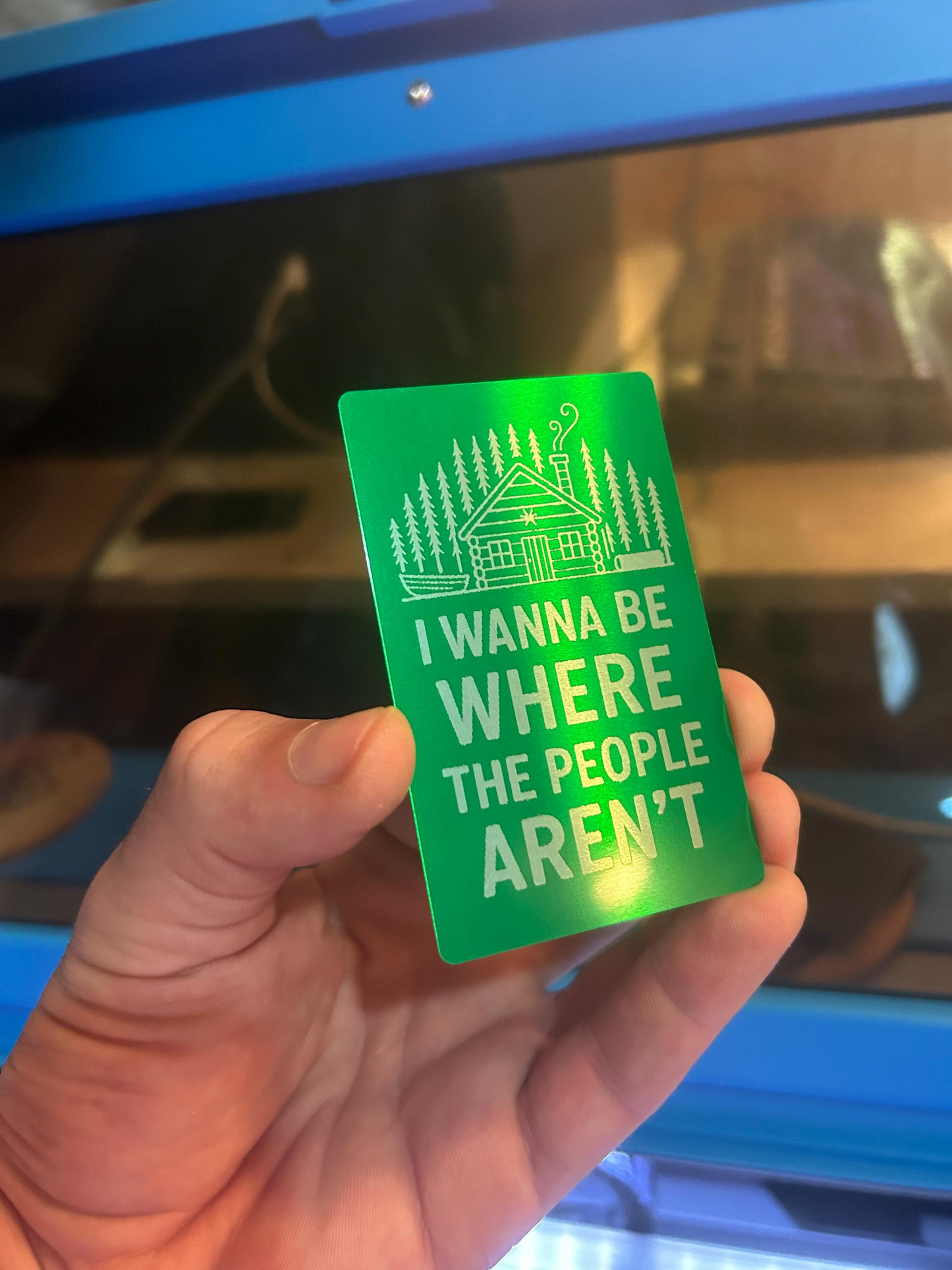 Metal novelty decor placard with cabin vacation home and graphic