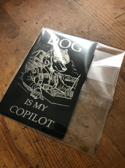 Laser engraved metal keepsake card with funny dog graphic