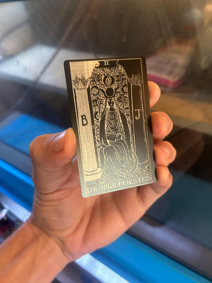 Metal "High Priestess" laser engraved tarot keepsake card
