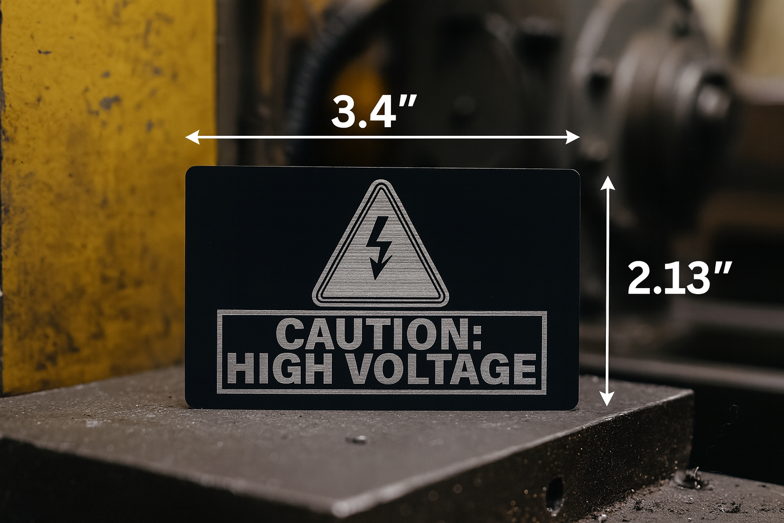 High voltage warning sign with dimensions on a mechanical background