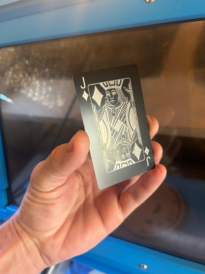Laser engraved Jack of Diamonds playing card in black/silver